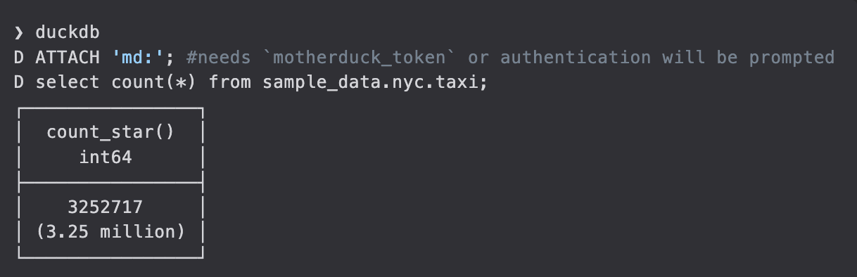 MotherDuck DuckDB Query Example